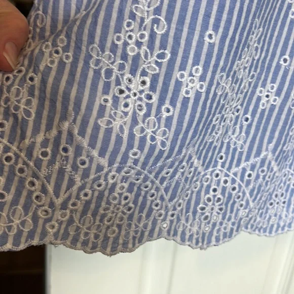 Woman Within Blue/WhiteTunic Blouse Eyelet Embroidered V-neck Pleated NWOT - Picture 5 of 9